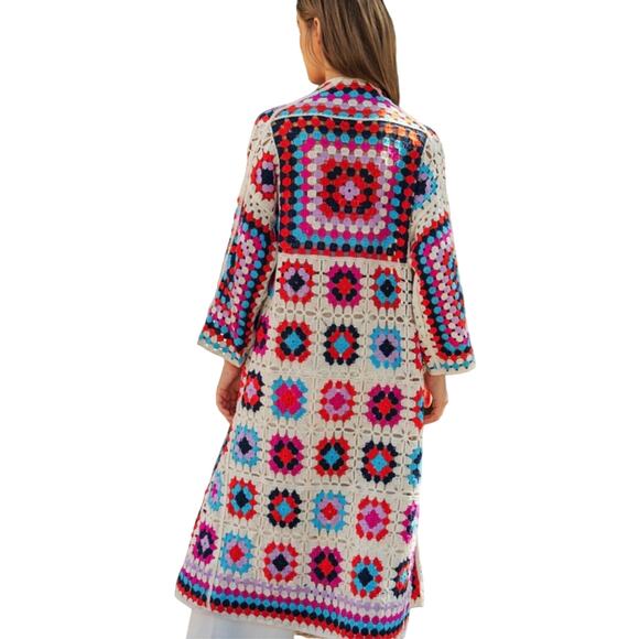 DAVI & DANI Sweaters - NWT DAVI & DANI Multicolor Granny Square  Boho Crochet Long Cardigan